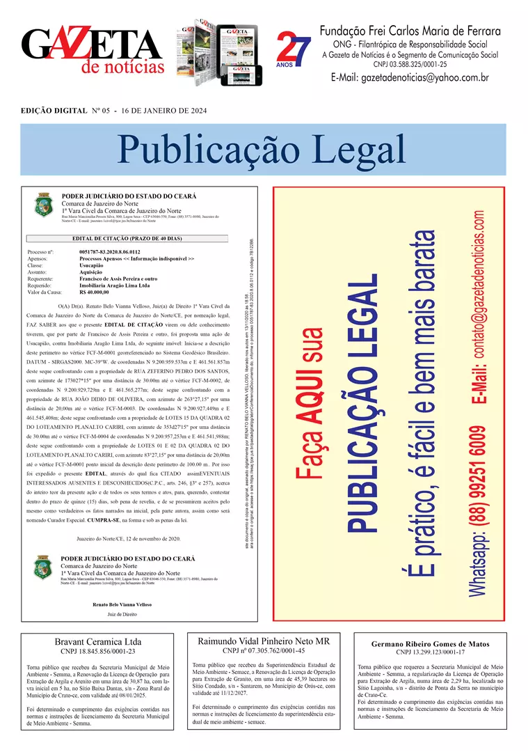 Publicação Legal: Impresso e no Digital